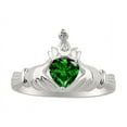 thumbnail image 5 of RYLOS Matching Jewelry Sterling Silver Claddagh Ring & Cross Necklace. Heart Gemstone & Diamonds, 6MM Emerald May Birthstone; Friendship Size 6, 5 of 9