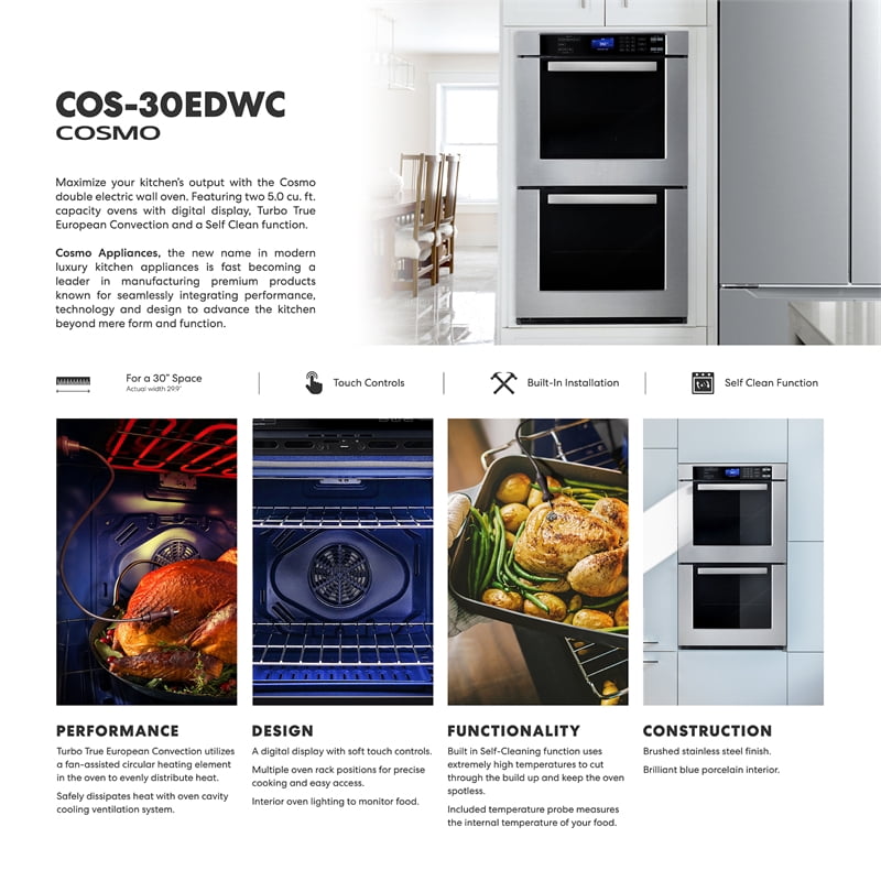 Cosmo 30" Self-Cleaning Convection Electric Double Wall Oven