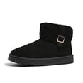 thumbnail image 5 of Puntoco Women's Suede Short Snow Boots, Lined Warm Winter Booties, Turn‑Down Fur Cuff Buckle Decor Non‑Slip Platform Thick Sole Comfort Boots Black, 5 of 9