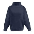 thumbnail image 5 of BXINGOHAI Women Turtleneck Sweaters Solid Long Sleeve Sweater Casual Loose Chunky Pullover Tops Soft Knit Blouse Sale Navy,M, 5 of 6