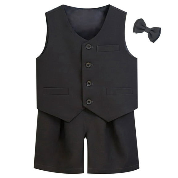 RMGVDSD Boy'S Formal Suit Set 3Pcs Sleeveless Bowtie Vest Shorts For Children'S Performance Wedding Birthday Party Celebration Outfits Casual Clothing Sets