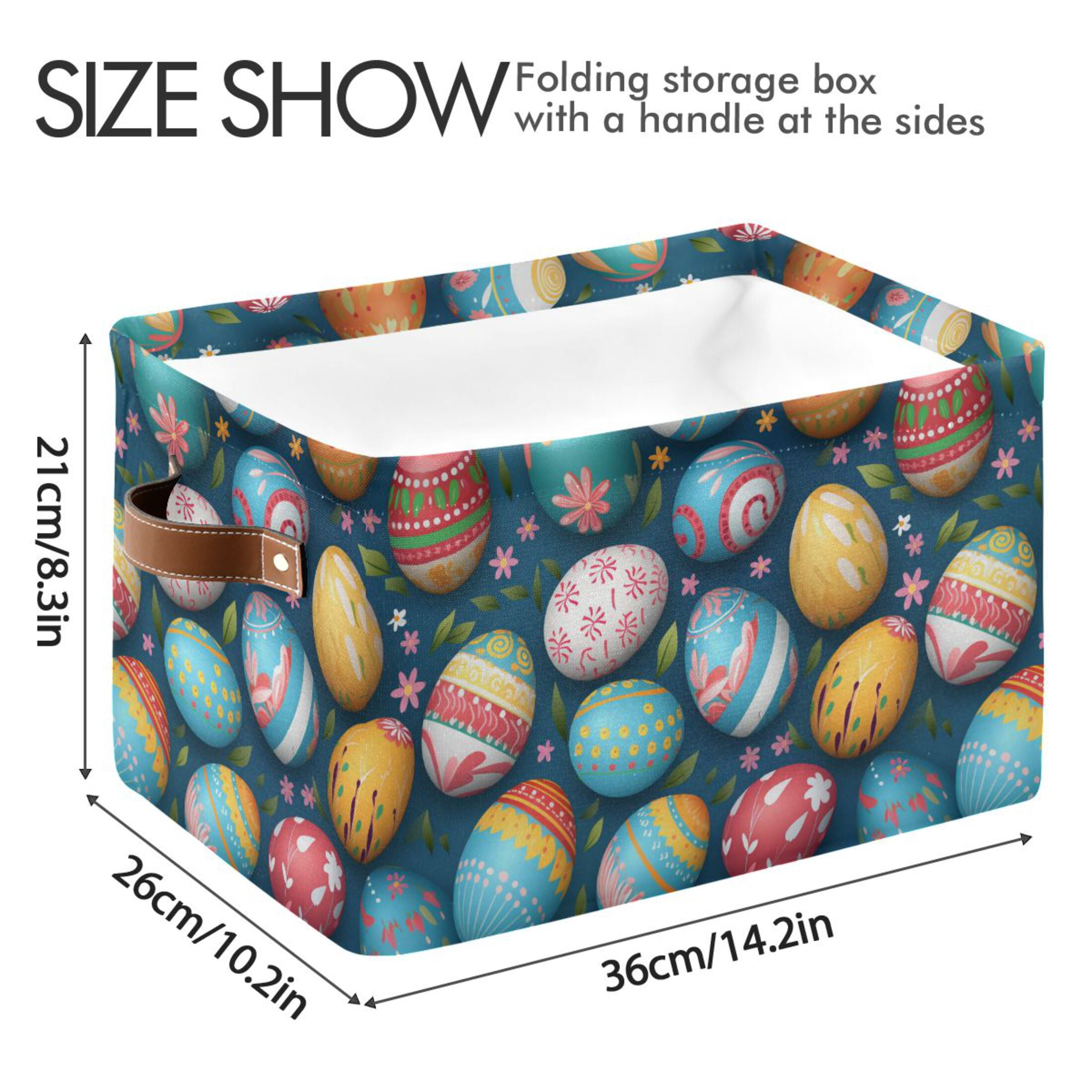Colorful Easter Eggs Storage Bins with Handle Fabric Organizer Basket Foldable Box 2 Pack 14.2x10.2x8.3