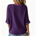 thumbnail image 4 of Womens Purple Floral & Hummingbird Print Alzheimer'S Awareness Support Tops Alzheimer Purple Ribbon 3/4 Length Sleeve V Neck T Shirts For Women, 4 of 4
