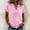 Pink, variant on Women's Linen V-Neck Short Sleeve Blouse with Ruffled Hem for Casual Summer Wear