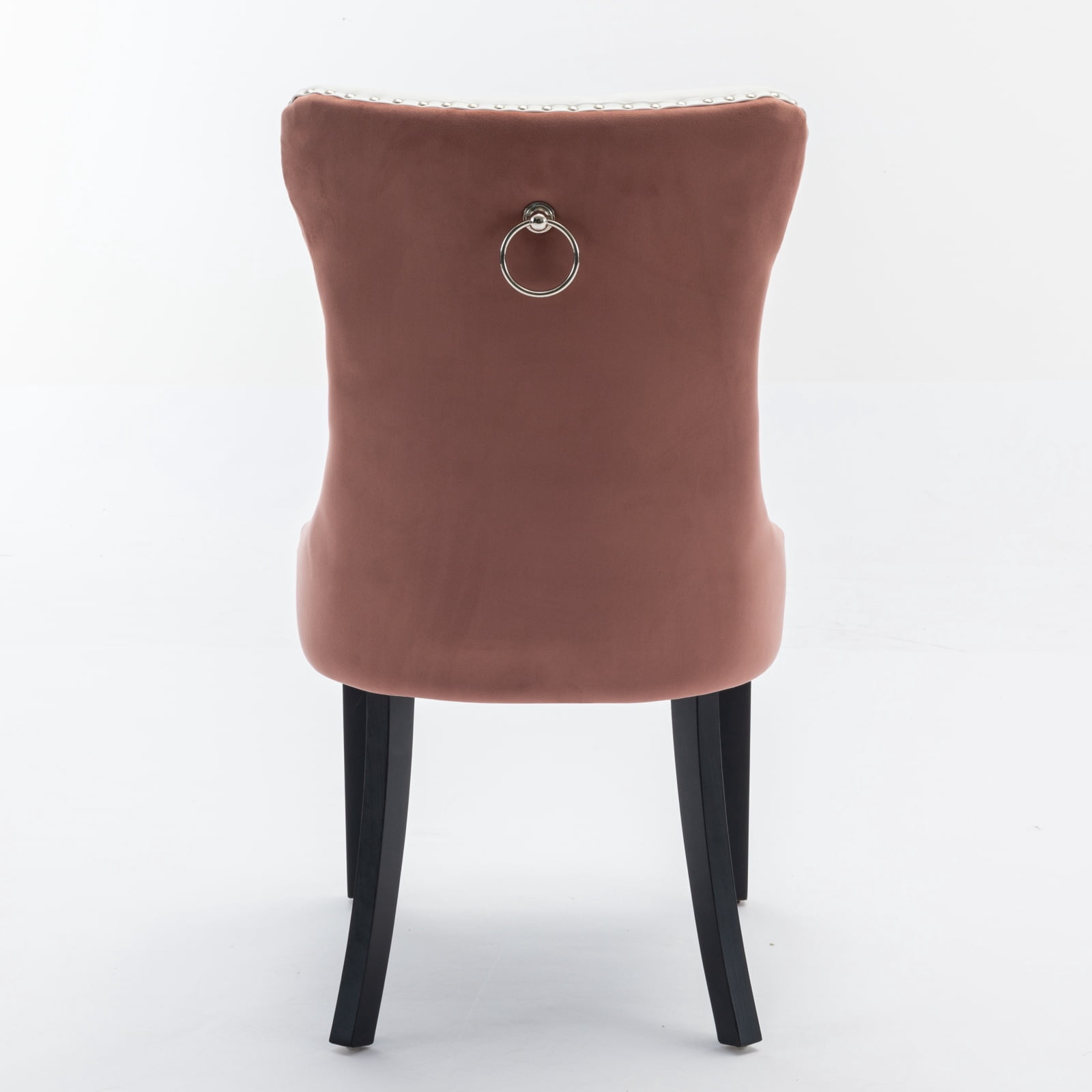 MAYEERTY Modern High-End Tufted Dining Chair - Solid Wood, PU & Velvet Upholstery, Wood Legs, Nailhead Trim, White PU+Pink Velvet, 2-Pcs Set