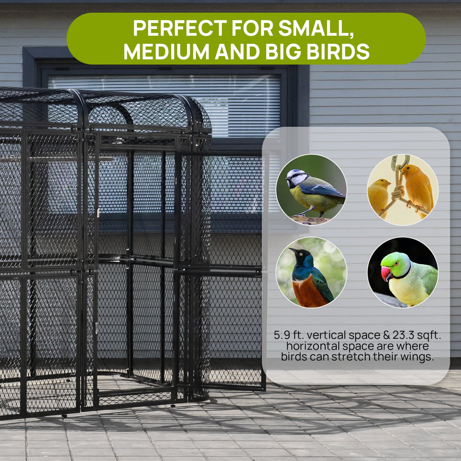 Walnest Large Walk-in Cage 77-inch Heavy Duty Bird Cage Outdoor Diamond Grid Aviary Parrot Cage with 2 Feeding Bowls,Birdcage for Macaws Canaries Parrots Budgie Lovebirds(Black)