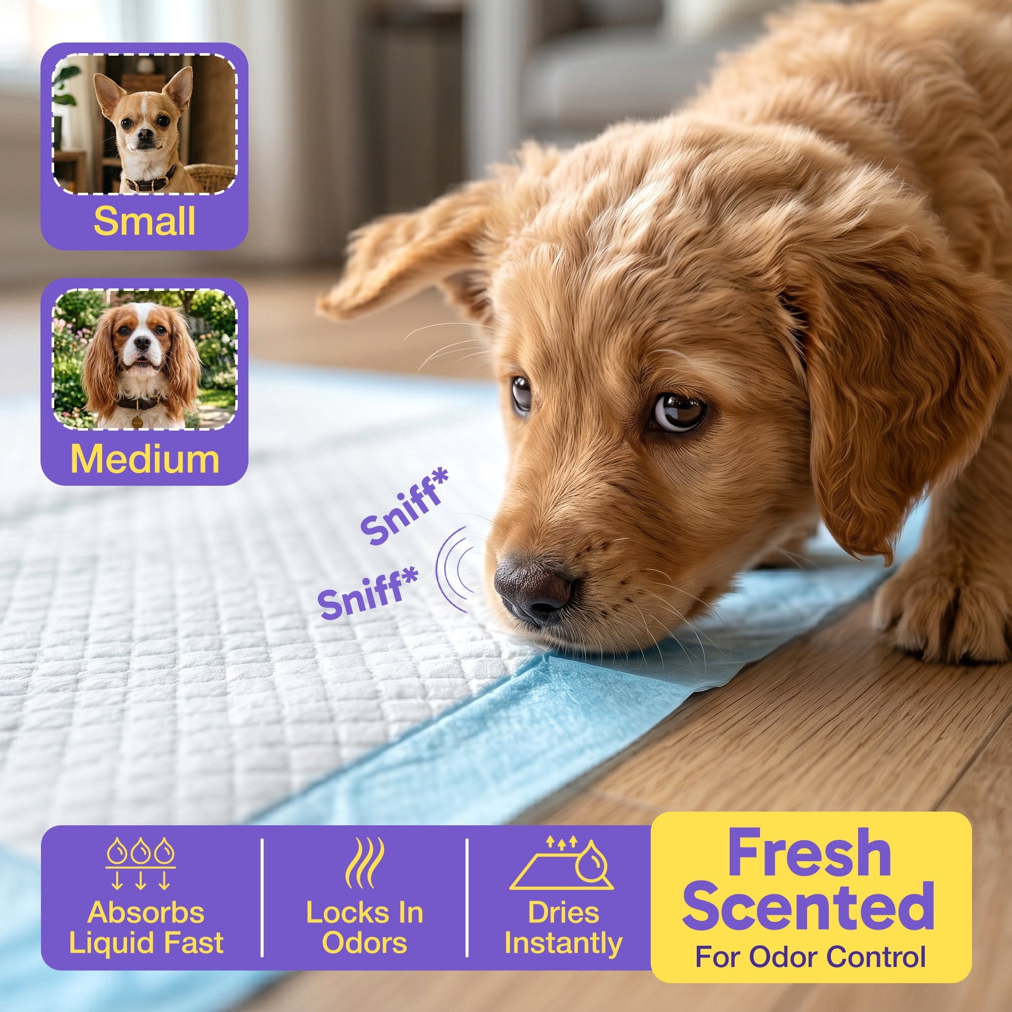 PetsWorld Puppy Training Pads 28x34 Fresh Scented Economy Value (Optional Sticky Corner Tape) 300 Count