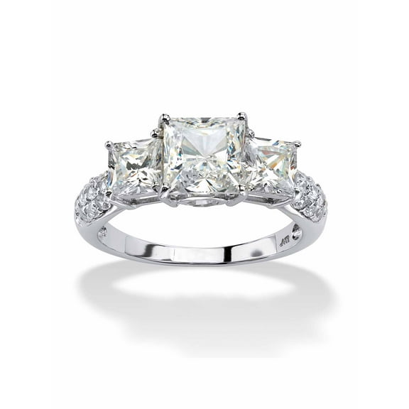 PalmBeach Jewelry Princess-Cut Cubic Zirconia 3-Stone Engagement Ring 3.06 TCW in Solid 10k Yellow or White Gold