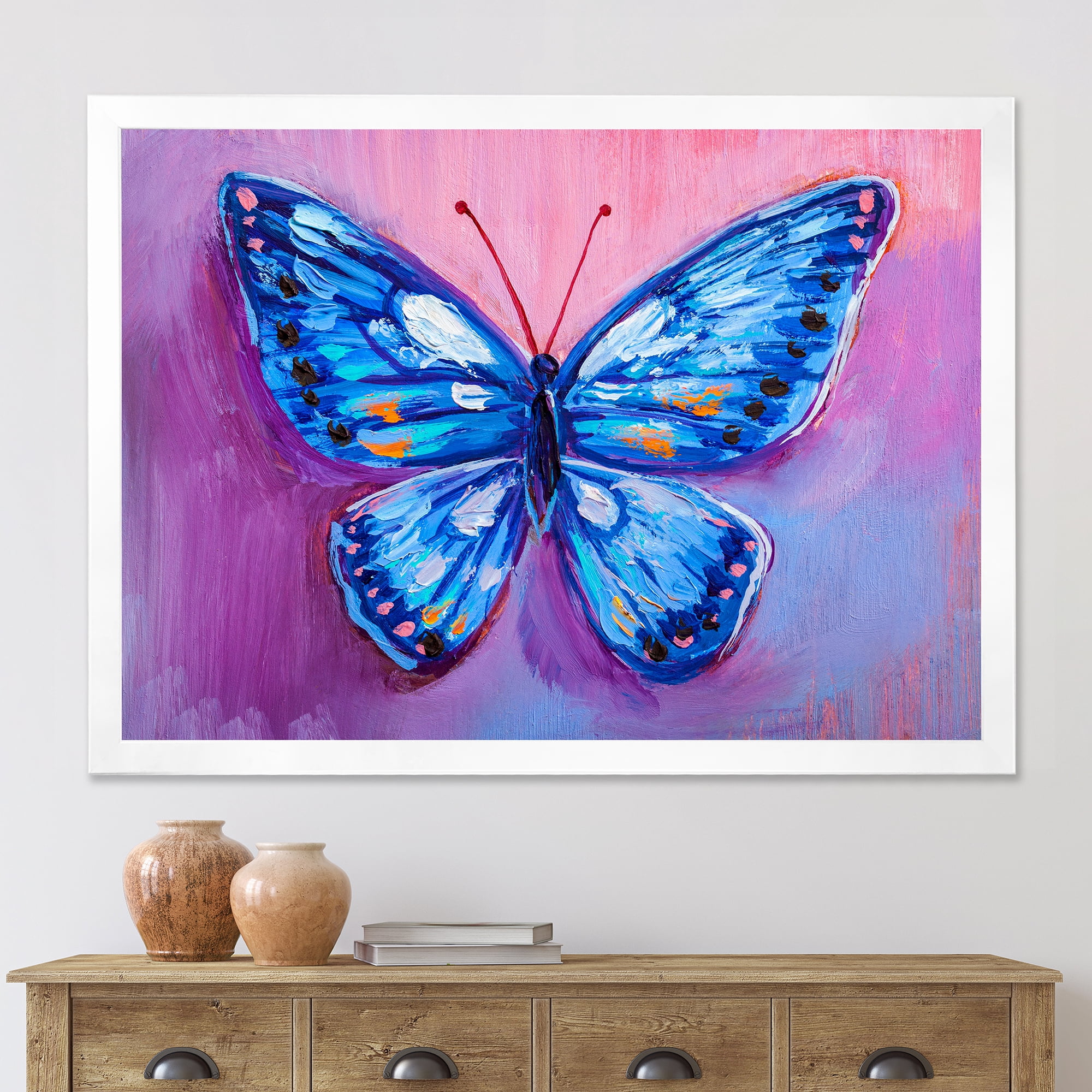 Designart 'Ancient Blue Butterfly I' Modern Framed Art Print