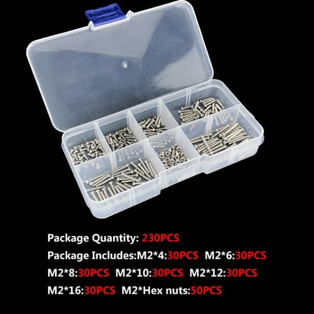 

BAMILL 230pcs M2 With Nut 304 Stainless Steel Hexagon Socket Screws Nuts Assortment Kit