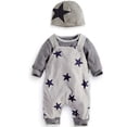 thumbnail image 4 of Boys Casual Star Print Outfit Overall Pants Long Sleeve Shirt Hat Three Piece Fall Kids Clothes, 4 of 9