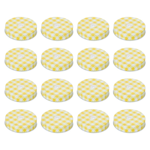 16pcs Mason Jar Lids 2.76" Tinplate Canning Lids with Straw Hole, Yellow Gingham