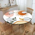 thumbnail image 5 of Boho Elastic Fitted Round Tablecloths, Geometric Sun Beige Bohemian Waterproof Wipe Clean Polyester Table Cloths, for Outdoor Patio Indoor Kitchen Dining Party, Fit to 52" Table, 5 of 6