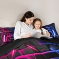 thumbnail image 6 of Feelyou Pink Blue Gamepad Full Size Comforter Sets for Teen, Video Games Controller Bedding Comforter Set, Neon Glowing Honeycomb Reversible Bedding Sets, Luxury Bedroom Decor, 3-Piece, 6 of 9