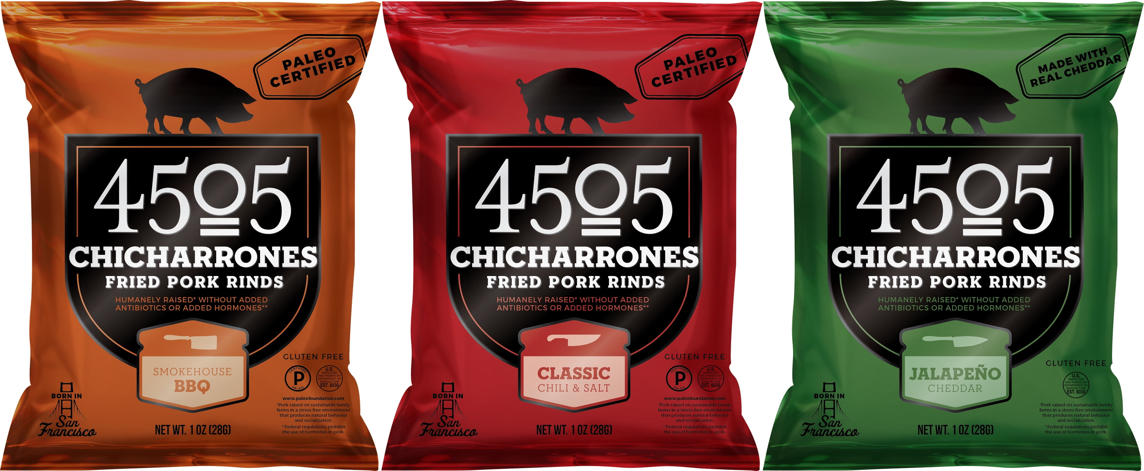 Low Carb Snacks, 4505 Chicharrones, Pork Rinds, 3 Pack Assortment Pack