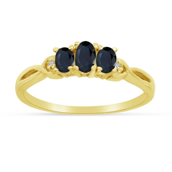 10k Yellow Gold Oval Sapphire And Diamond Three Stone Ring