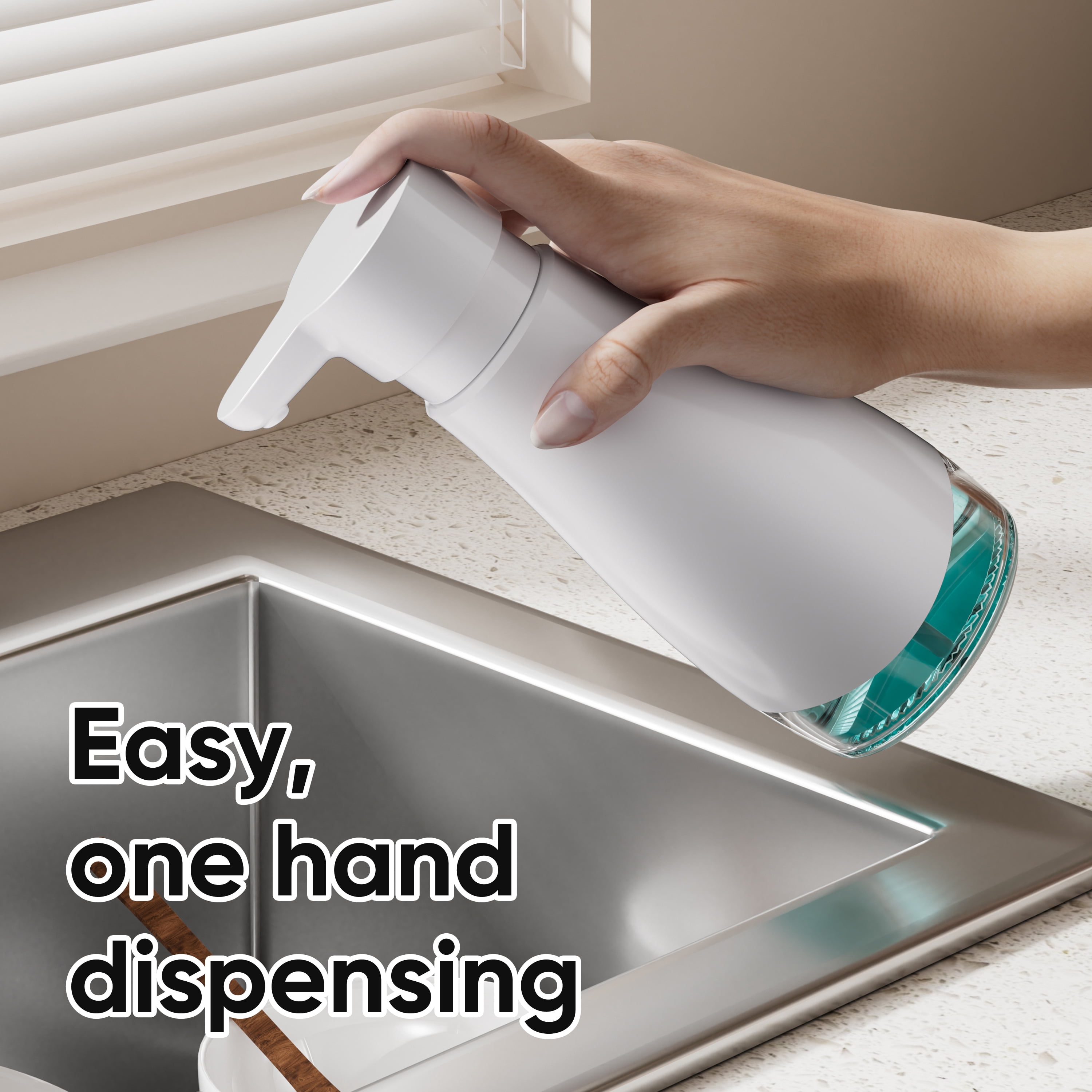 Oasis Creations 500 mL /17fl.oz Stainless Steel Liquid Soap Dispenser for Dish and Hand Soap - White - Refillable - Great for Kitchen Bathroom or Countertop