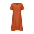 thumbnail image 4 of Arnsht Womens Summer Cotton Linen Dresses Short Sleeve T-Shirt Dress Casual Loose Fit Crewneck Midi Dresses for Women Orange XL, 4 of 8