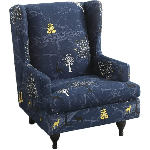 Printed Wing Chair Slipcovers 2 Piece Stretch Wingback Chair Cover Spandex Fabric Wingback Armchair Covers with Elastic Bottom for Living Room Bedroom Wingback Chair,10