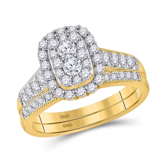 10K Yellow Gold Round Diamond Bridal Wedding Ring Set 1cttw Certified