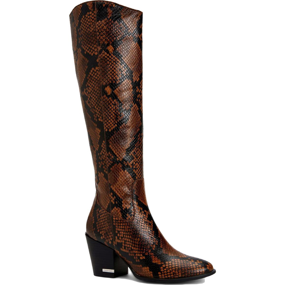 Calvin Klein Womens MASSIE Leather Knee-High Boots Brown  Medium (B,M) -  