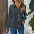 thumbnail image 7 of Godom Womens Cotton Linen Button Down Shirt 2025 Fall Winter Casual Long Sleeve Solid Color Shirts Loose Work Tops with Pockets, 7 of 7