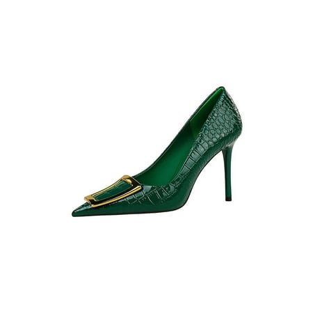 

Woobling Womens High Heels Slip On Stilettos Pointed Toe Pumps Ladies Dress Shoes Casual Wedding Buckle Green 7.5