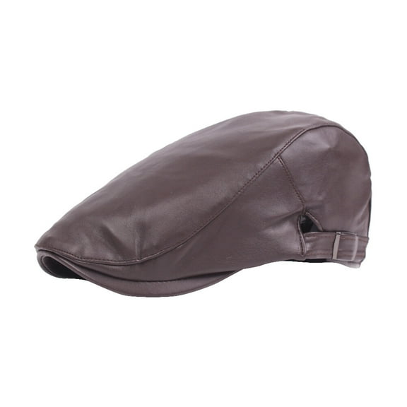 Oraceous Leather Berets Men's Leather Middle-aged Winter Leather Forward Adjustable Women Warm Leather (Brown)