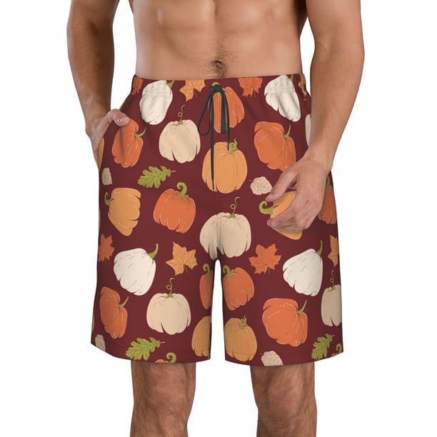 Fotbe Happy Thanksgiving Day Trajes de Baño Estampados para Hombre, Shorts de Verano de Secado Rápido, Ropa de Playa, Bañadores-Large