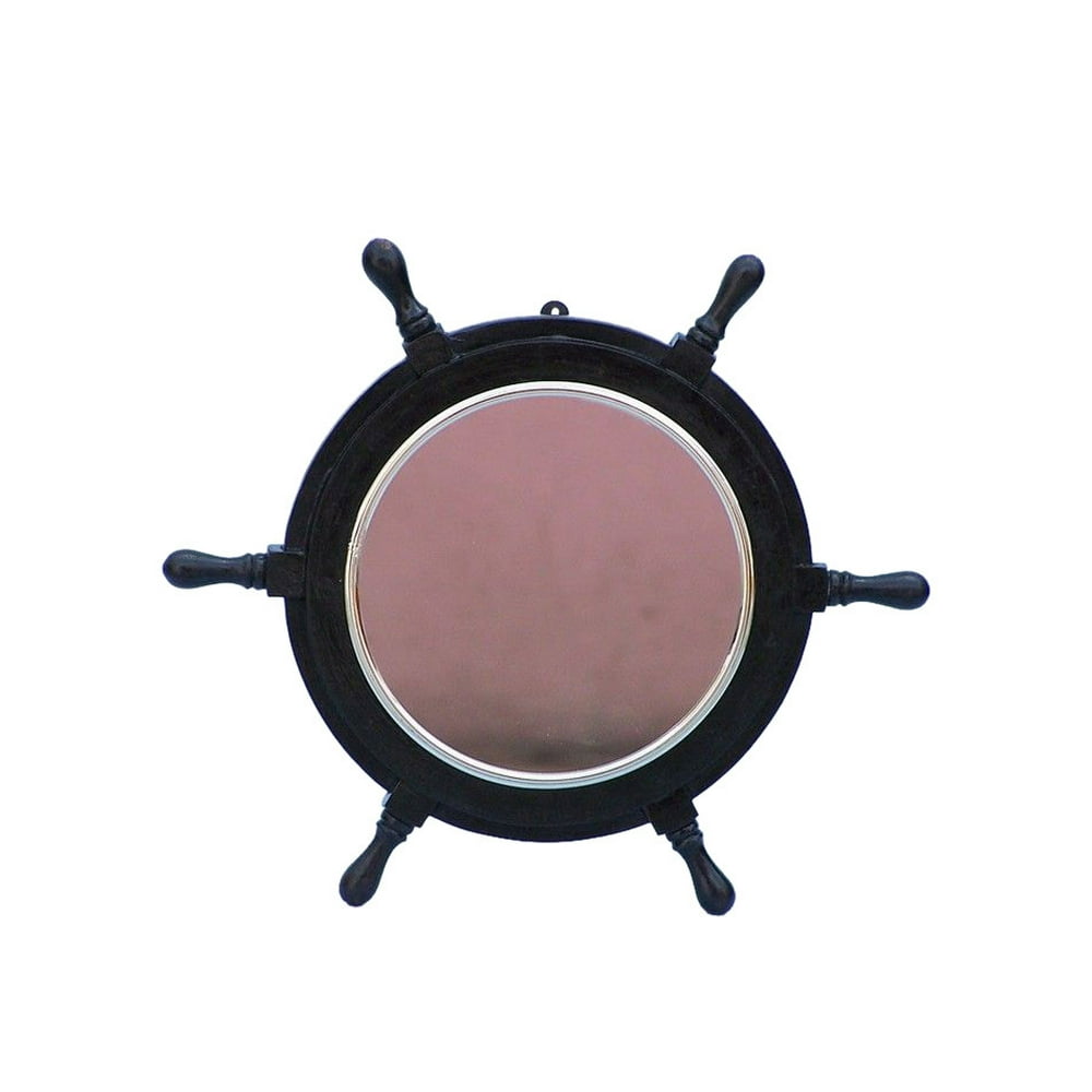Deluxe Class Wood and Chrome Pirate Ship Wheel Mirror 16" Ship Wheel Mirror