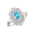 thumbnail image 4 of Rylos 14K White Gold Floral Designer Ring with 6x4 MM Oval Blue Topaz & Sparkling Diamonds - Birthstone Jewelry for Women -Size 9, 4 of 7