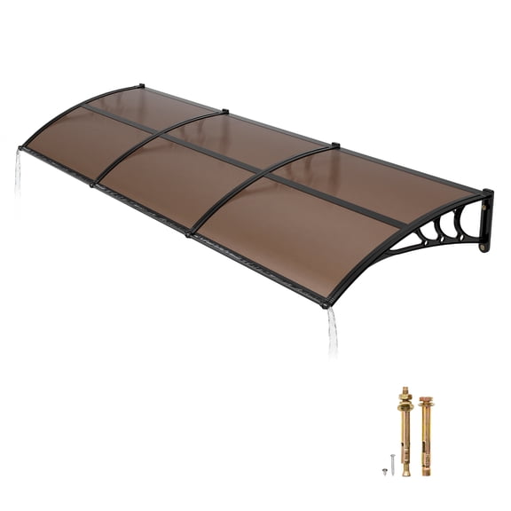 KFFKFF Door Awning, 38 x 117 in, Outdoor Window Canopy with Drainage and ABS Bracket, Weather-Resistant Polycarbonate Cover for Porch, Patio, and Entrance, Brown