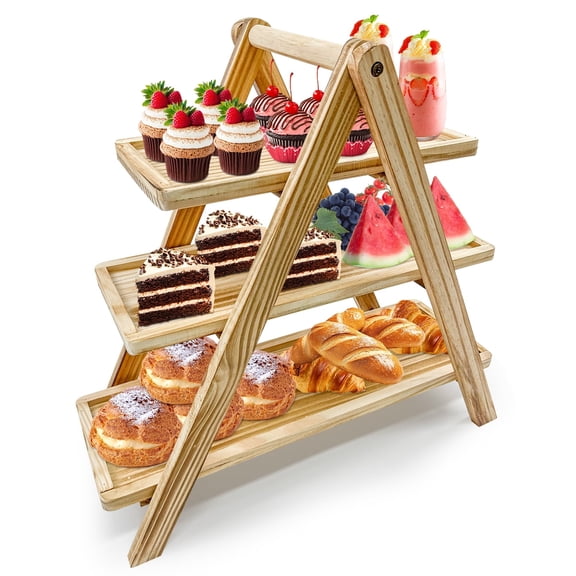 Kabuer Wooden 3-Tier Serving Tray, Farmhouse Style Cupcake Stand and Serving Platter for Parties and Decor