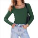 thumbnail image 2 of Camisas de Larga para Mujer, Blusas de Cuello Cuadrado, Blusas Básicas de Punto Acanalado, Conjuntos de Otoño, Ropa de Moda Verde Oscuro XXXL, 2 of 8