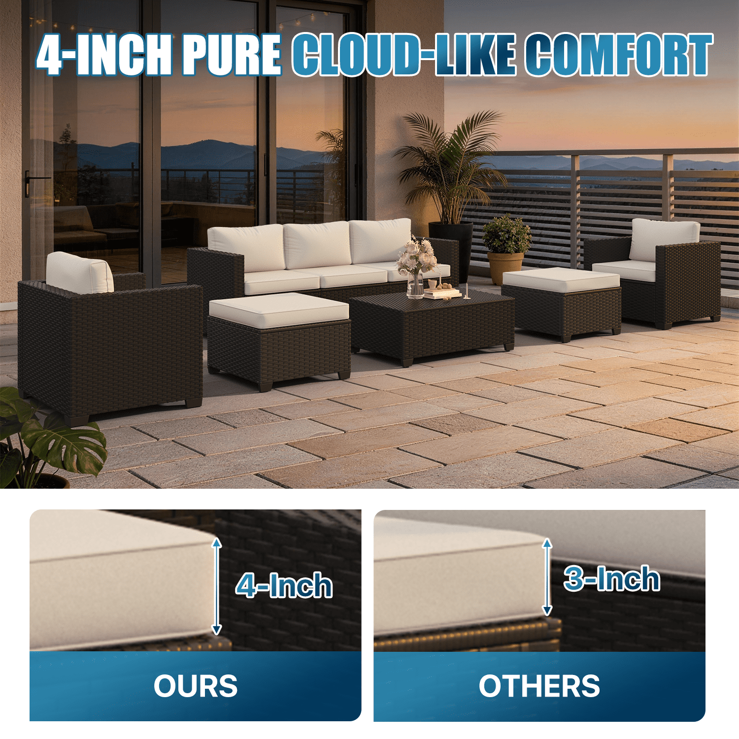 Sunmthink 8 Piece Patio Furniture Set, Rattan Wicker Patio Conversation Set Outdoor Furniture, Beige