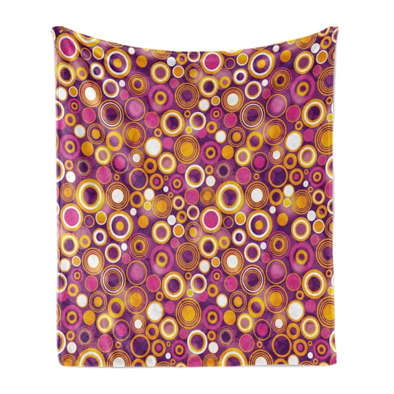 Geometric Soft Flannel Fleece Throw Blanket, Retro Style 70s Like Vintage Circles and Rounds Water Drops Like Image Artwork, Cozy Plush for Indoor and Outdoor Use, 60" x 80", Multicolor, by Ambesonne