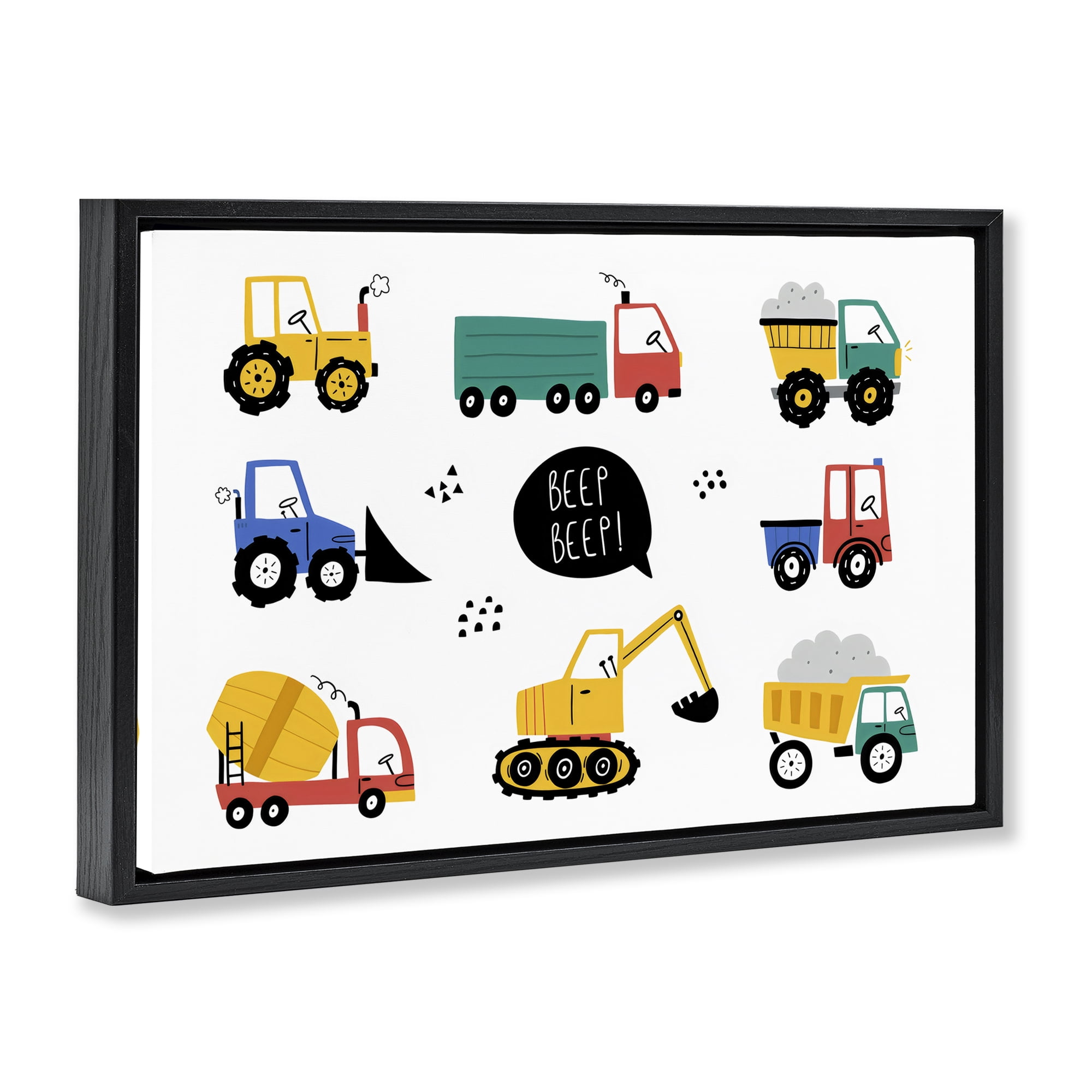 Stupell Industries Beep Construction Vehicles Black Framed Floater Canvas Wall Art, design by Creative Studio