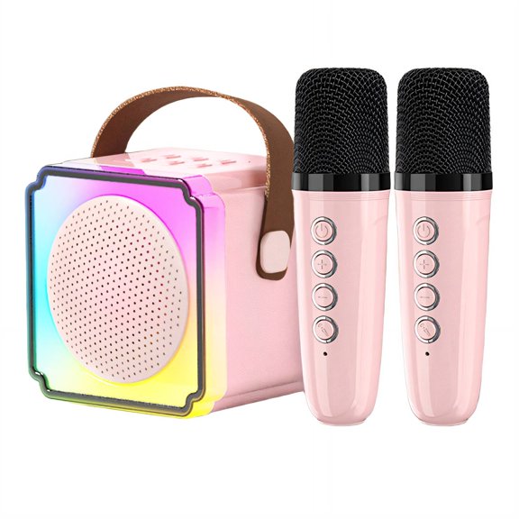 GJX 3 Pcs Audio Microphone Set,High-Definition Sound Quality Speakers,Smart Connectivity Professional Feedback Suppression Karaoke Machine for Adults,Pink