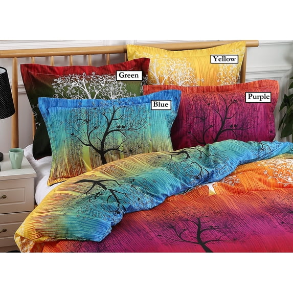 A Pair of Rainbow Tree Pillowcases (Standard, Green)