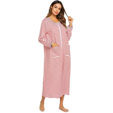 nightgowns sleepwear zipper lightweight sleeve cotton soft