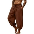 thumbnail image 2 of Tdoqot Mens Harem Pants with Pockets- Baggy Cotton Linen Elastic Waist Drawstring Casual Beach Pants Coffee Size 3XL, 2 of 9