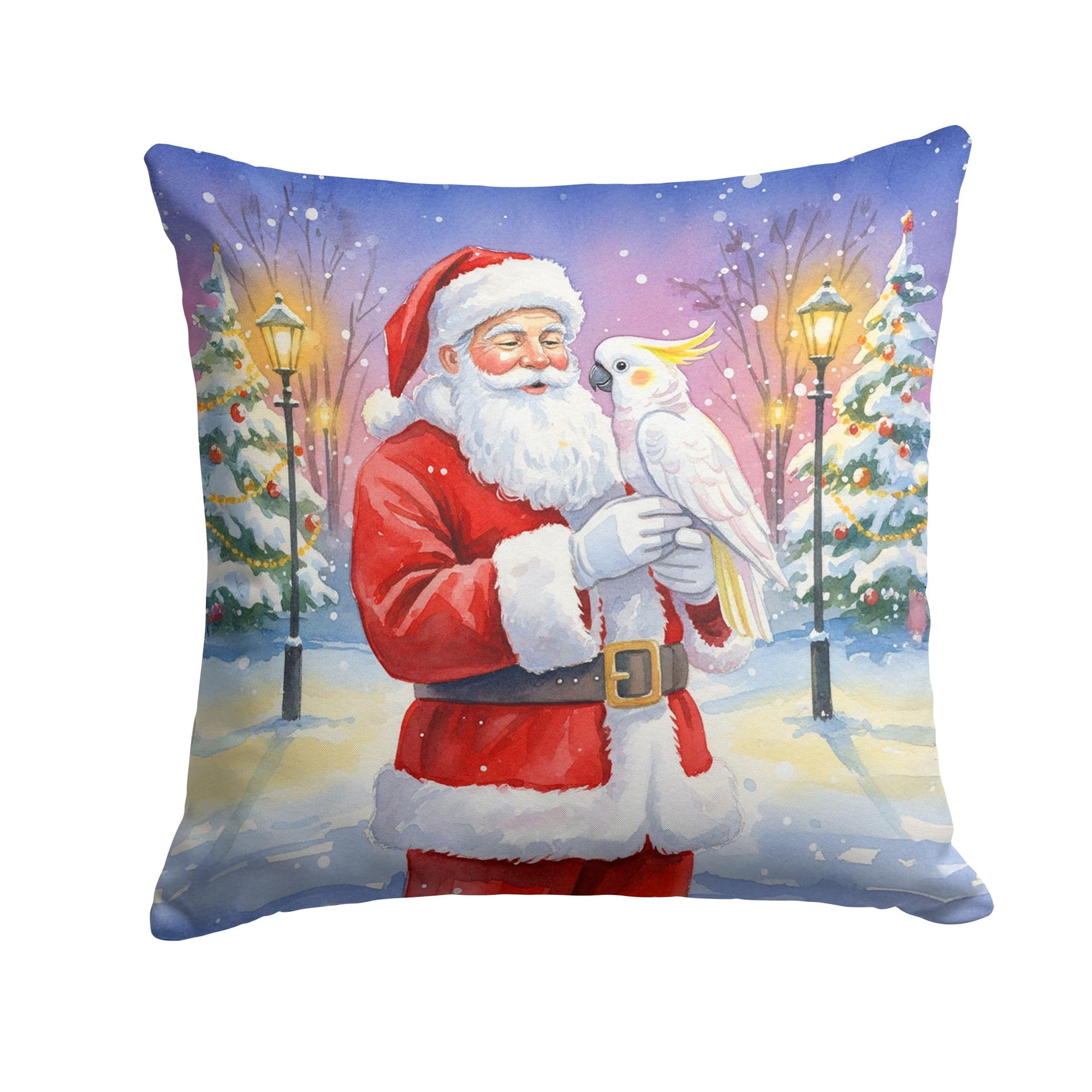 Caroline s Treasures Cockatoo with Santa Claus Throw Pillow Decorative Indoor Outdoor Accent Cushion for Couch Bed or Patio 18Hx18W