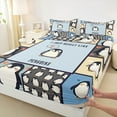 thumbnail image 3 of Manfei Cute Penguin Animal Twin Sheet Sets, Kawaii Cartoon Patchwork Twin Fitted Sheet, Teen Boy Girl Kid Flat Sheet, Breathable Home Decor, 3pcs, 3 of 7