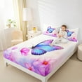 thumbnail image 4 of Manfei Romantic Butterfly Twin Sheet Sets, Girly Pink Flower Floral Twin Fitted Sheet, Teen Kid Child Adult Flat Sheet, Breathable Home Decor, 3pcs, 4 of 7