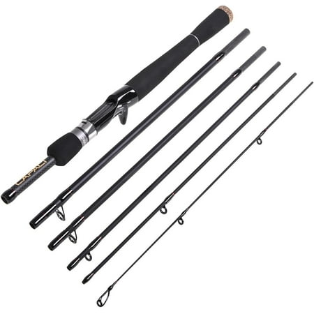 BNTTEAM Baitcasting Fishing Rod 2.1M/2.35M Super Hard Carbon Fiber EVA Handle Lightweight Portable 6 Sections Jointed Rod for Travel Surf Saltwater Freshwater Bass Boat