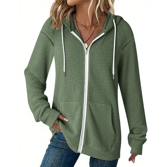 Womens Full Zip Hoodies, Fall Coats for Women Fashion Loose Fit Solid Color Long Sleeve Pullover Sweatshirts with Pockets