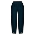 thumbnail image 3 of WIZUTIZ Womens Casual Pants Soft Leisure Loose Wide Leg Pants Spandex Elastic High Waist 7/8 Length Sweatpants Solid Asymmetrical Cropped Trousers for Teen Girls Fitness Vacation Blue, 3 of 4