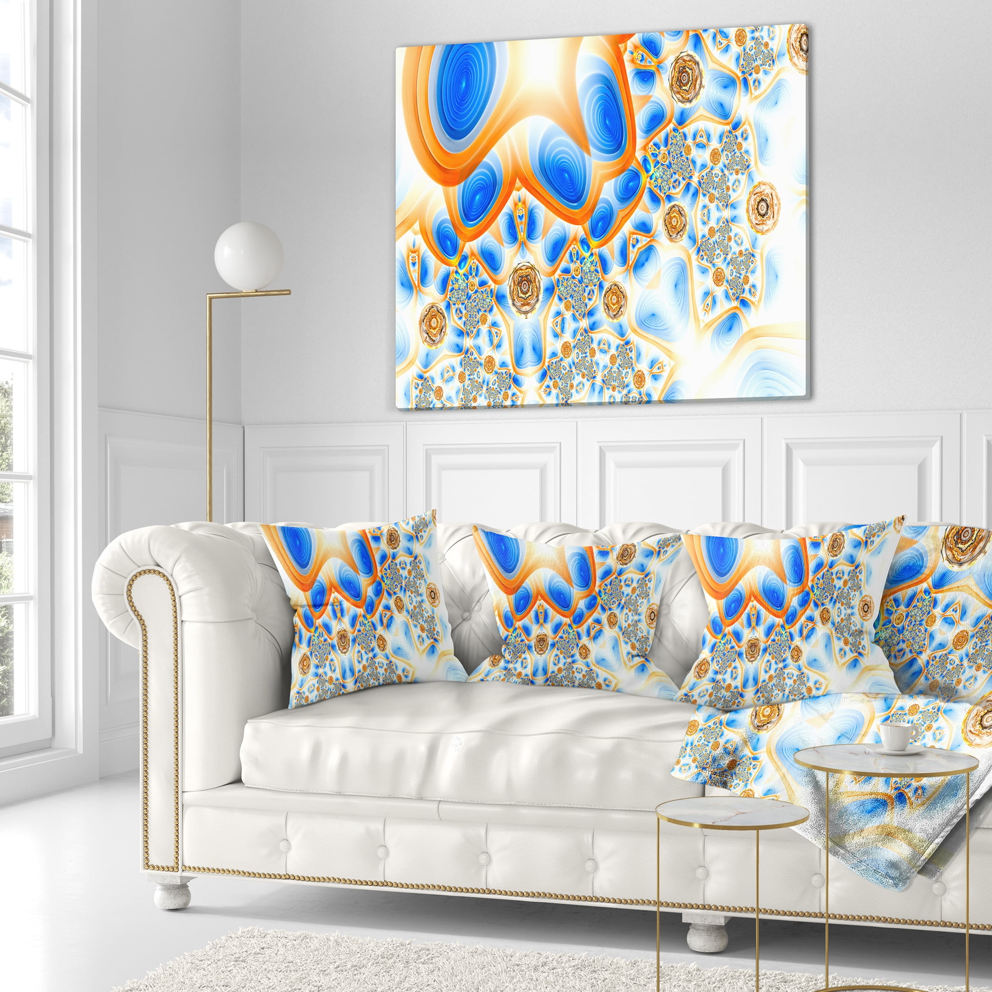Designart Yellow Blue Exotic Pattern - Abstract Throw Pillow - 16x16