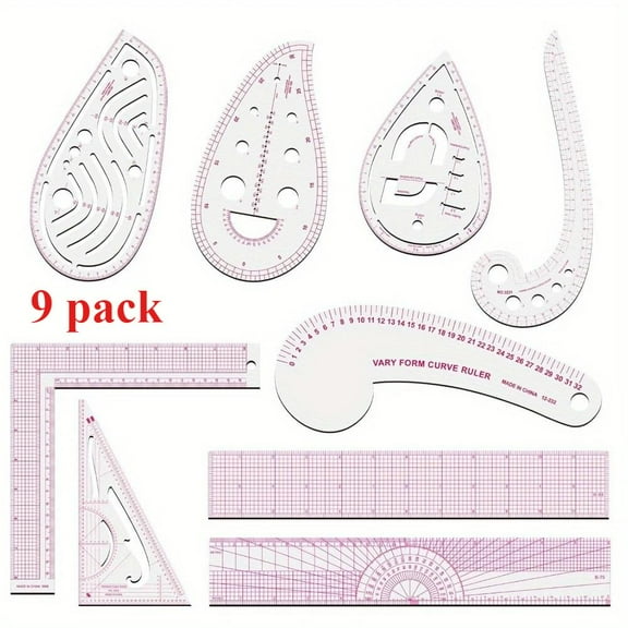 9-pack Sewing Ruler Set, Plastic Sewing Curve Ruler, A Sewing Measuring Tool For Designers And Tailors, Perfect For Painting, Crafts, Sewing Projects, And Diy Sewing Supplies