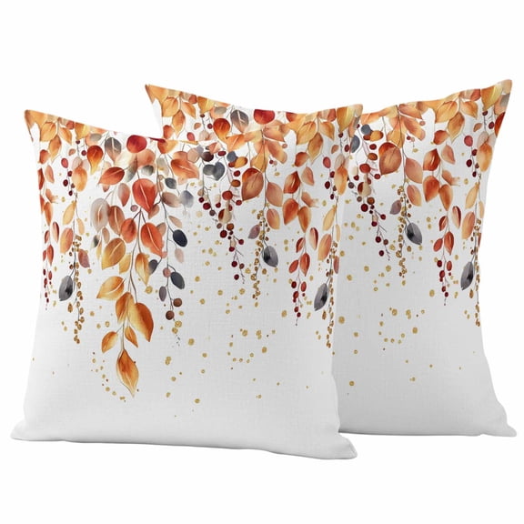 Orange Fall Leaves Outdoor Waterproof Pillow Covers, Vintage Country Plants Pastoral Farm Decorative Square Throw Pillowcase Sofa Cushion Sham for Patio/Couch/Chair, 16"x16" 2 Pack